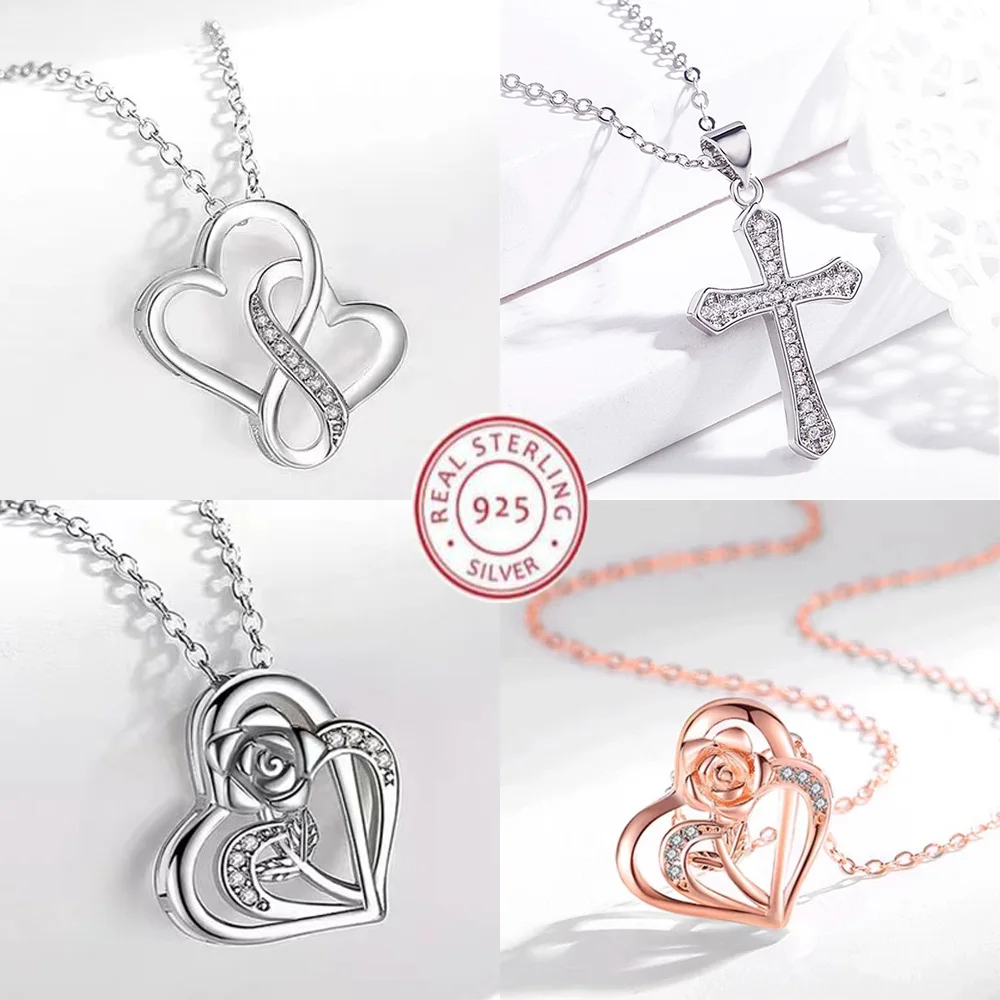Pendant necklace silver necklace silver pendant 925 Sterling Silver Bead Necklace Pendant AAA Zircon Women Clavicle Chain Necklaces Wedding Party Fashion Jewelry Gift