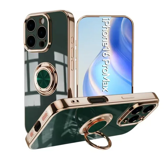 Luxury Plating Magnetic Finger Ring Case with Metal Holder Stand and Shockproof Cover