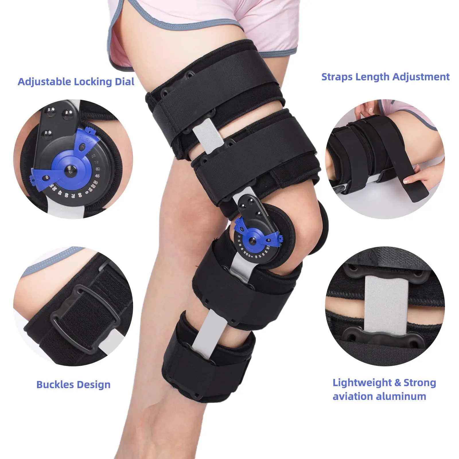 Hinged ROM Knee Brace, Adjustable Post Op Recovery Support for ACL, MCL and PCL Injury, Medical Knee Immobilizer Stabilizer 6