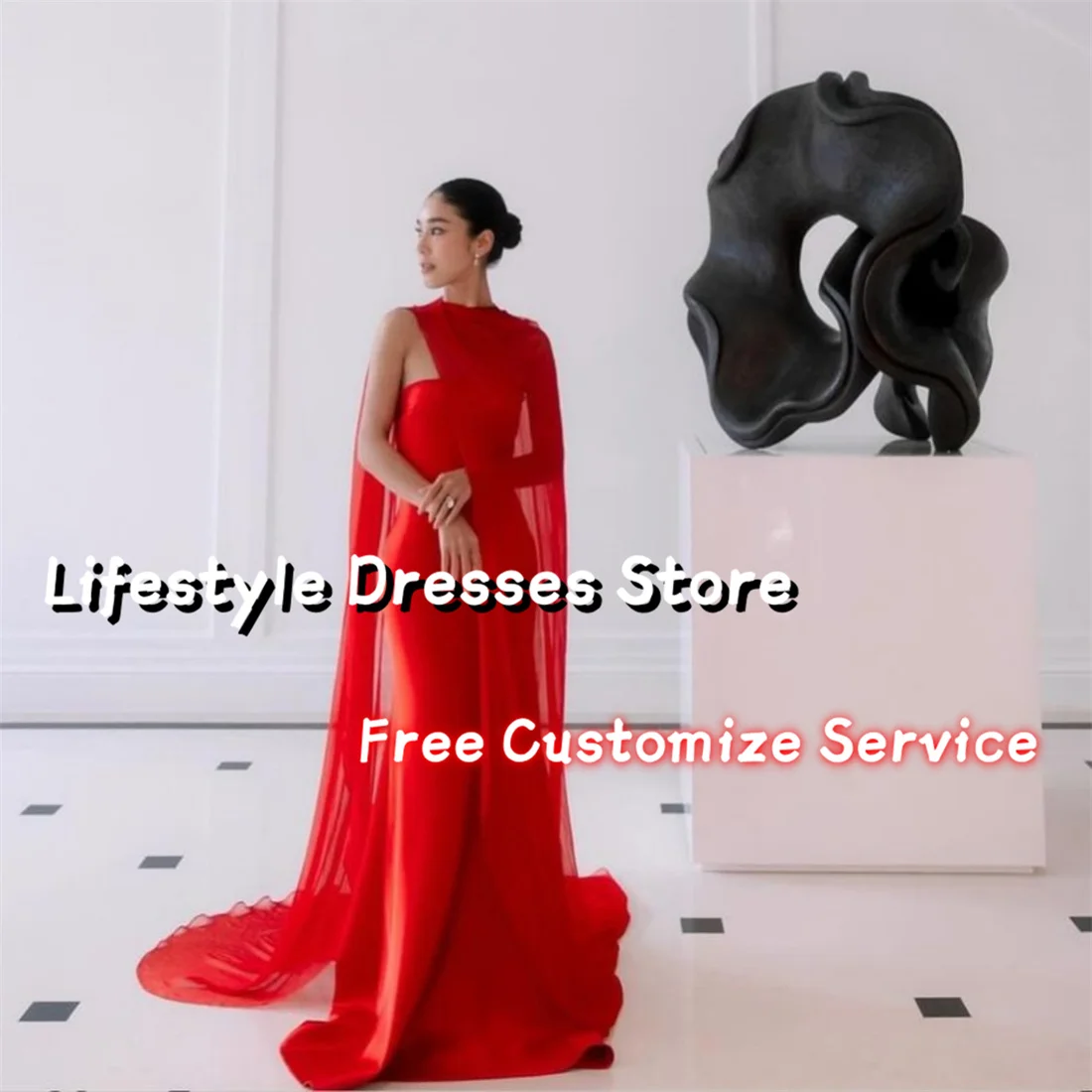 

Red Strapless Mermaid Evening Dresses With Shawl Prom Dress Floor-Length Simple Wedding vestidos de fiesta elegantes 2024