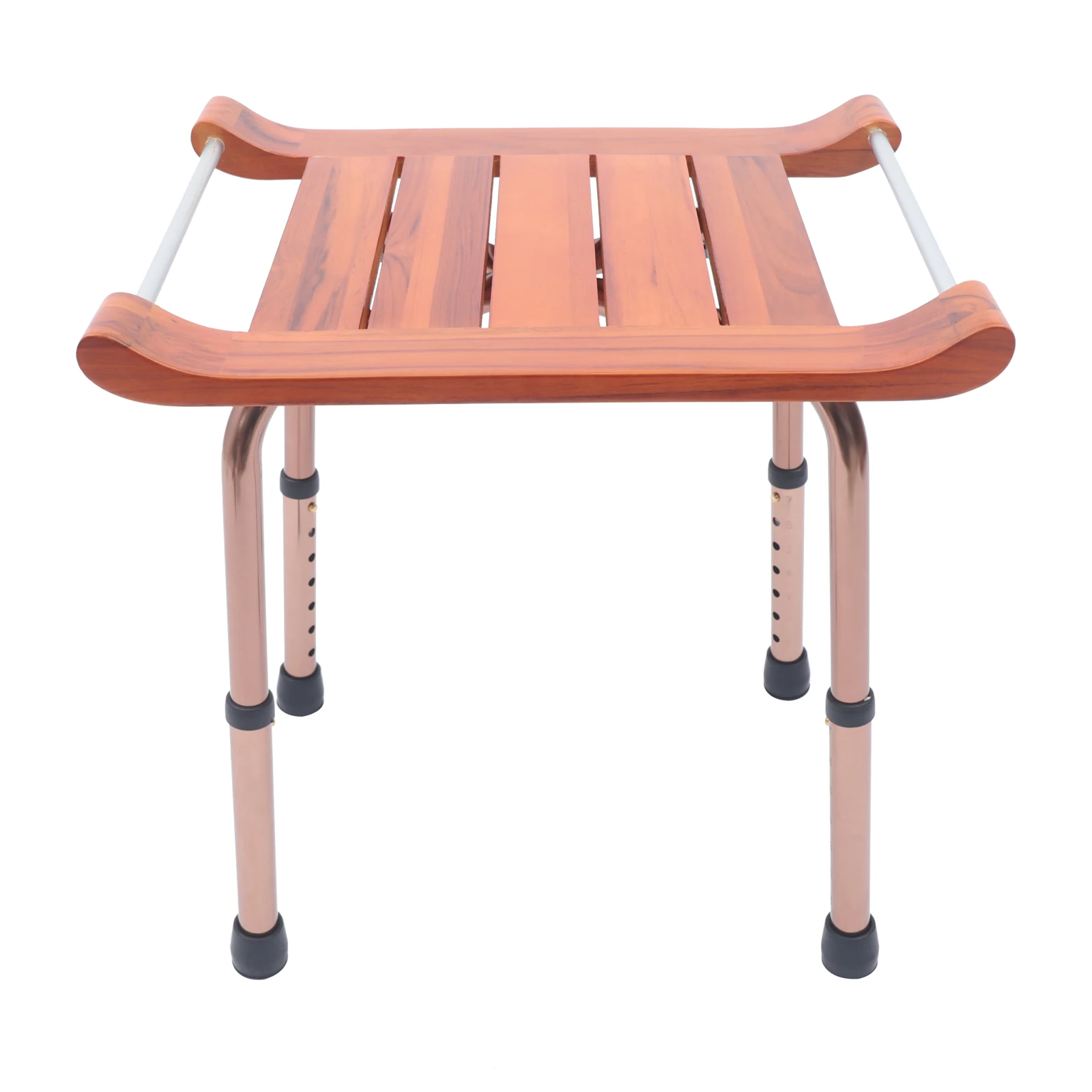 Folding Shower Seat, Adjustable Height, 300lbs Capacity, Waterproof Teak Wood, Non-Slip Legs 4