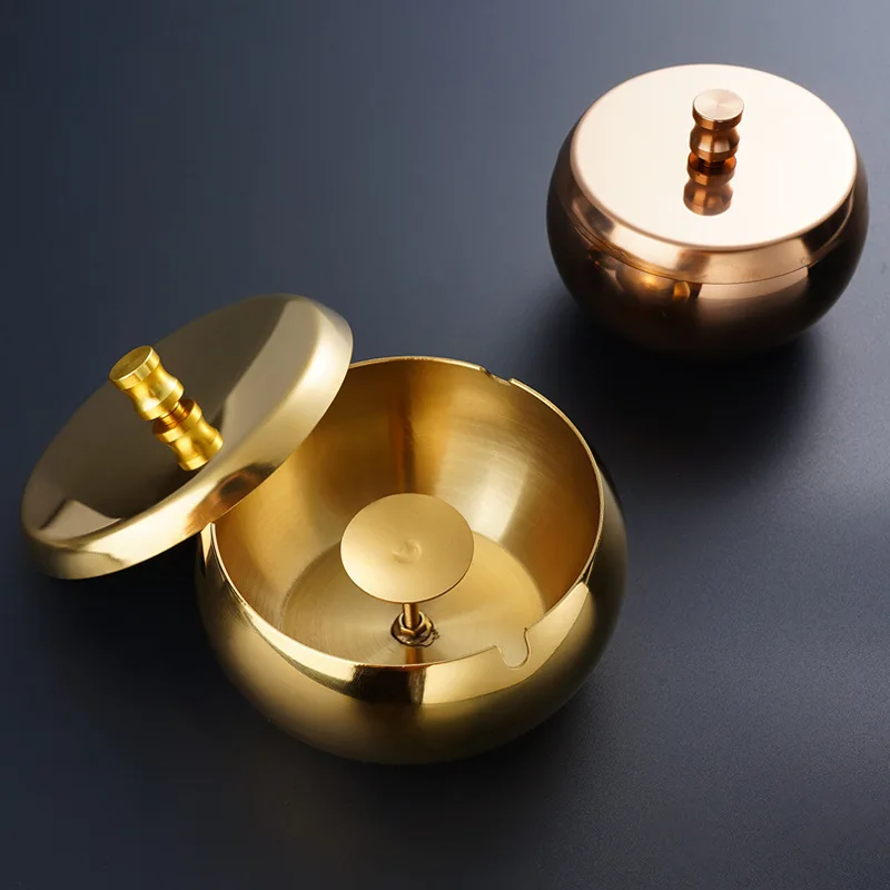 Electroplating Color Plated Ashtray Cover Luxury Style Stainless Steel Windproof Smokeless Ash tray Living Room Office