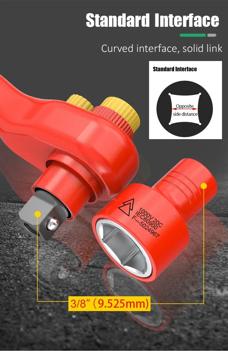 LAOA 3/8 Zoll Isolierter Ratschenschlüssel, Geeignet für die Wartung von Elektrofahrzeugen, Sechskant-Schnellspanner – Detail 3