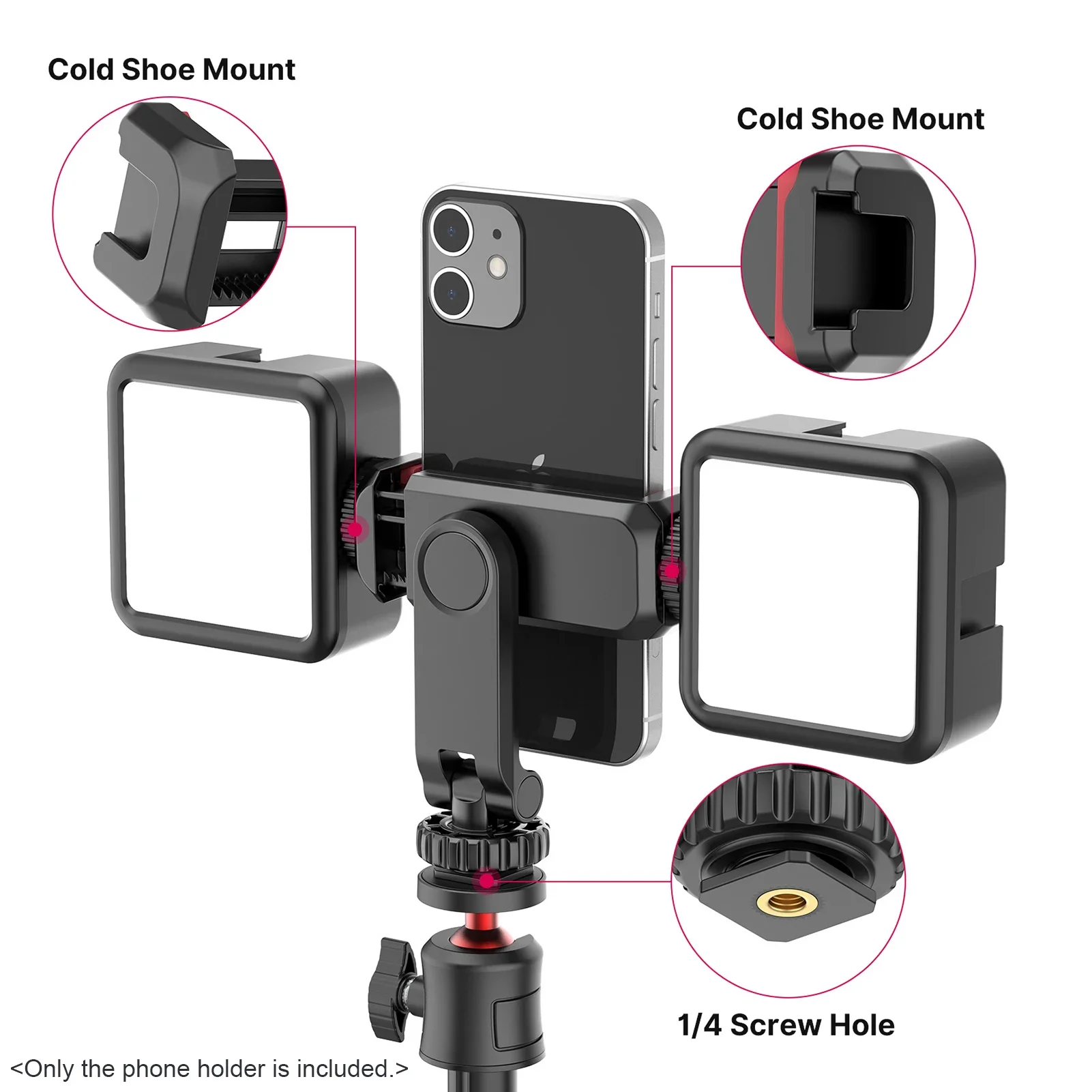 Cell Phone Tripod Mount Phone Tripod Mount Rotatable Dual Cold Shoe Mounts Cell Phone Tripod Mount for Smartphone Vlog Multi-functional Phone Holder Clamp