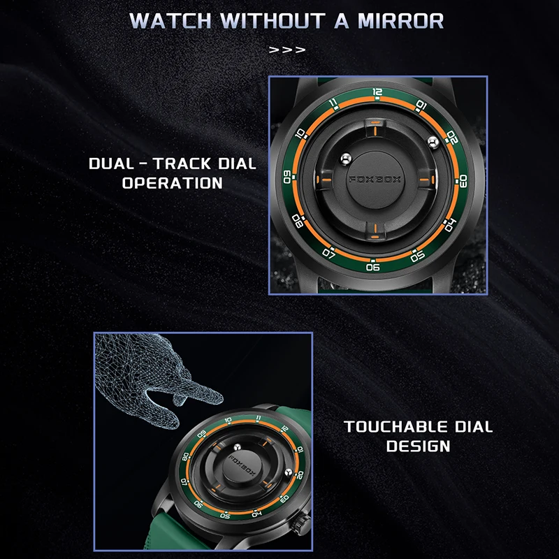 FOXBOX Fashion Green Silicone Watch For Men Outdoor Sports Waterproof Scrolling Pointer Magnetic Force Men's Quartz Wristwatch