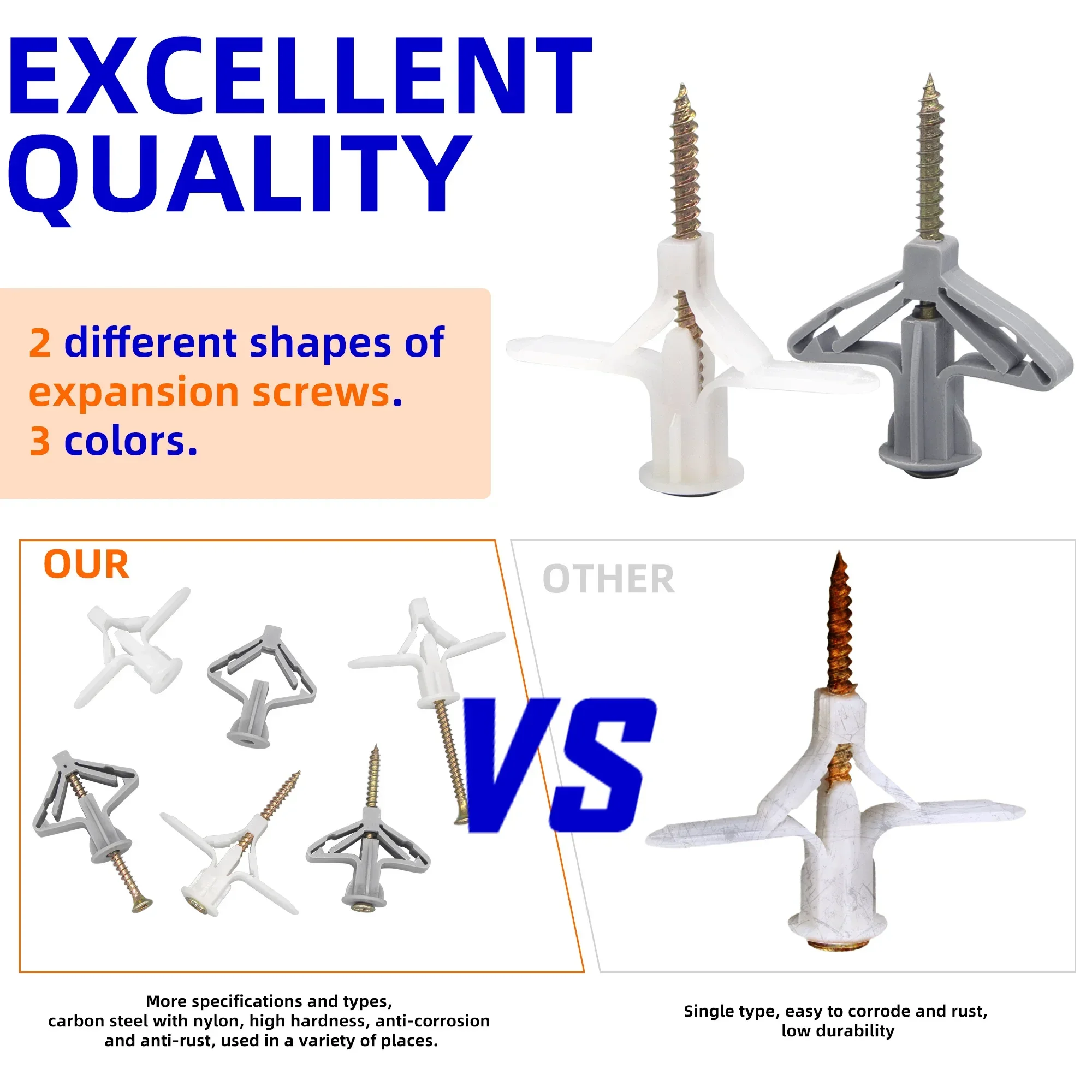 Plastic Expansion Screw 10 sets/pack Airplane Expansion Pipe Curtain Gypsum Board Hollow Wall 3.5*50+Anchor 8*50 Plugs Up Aging