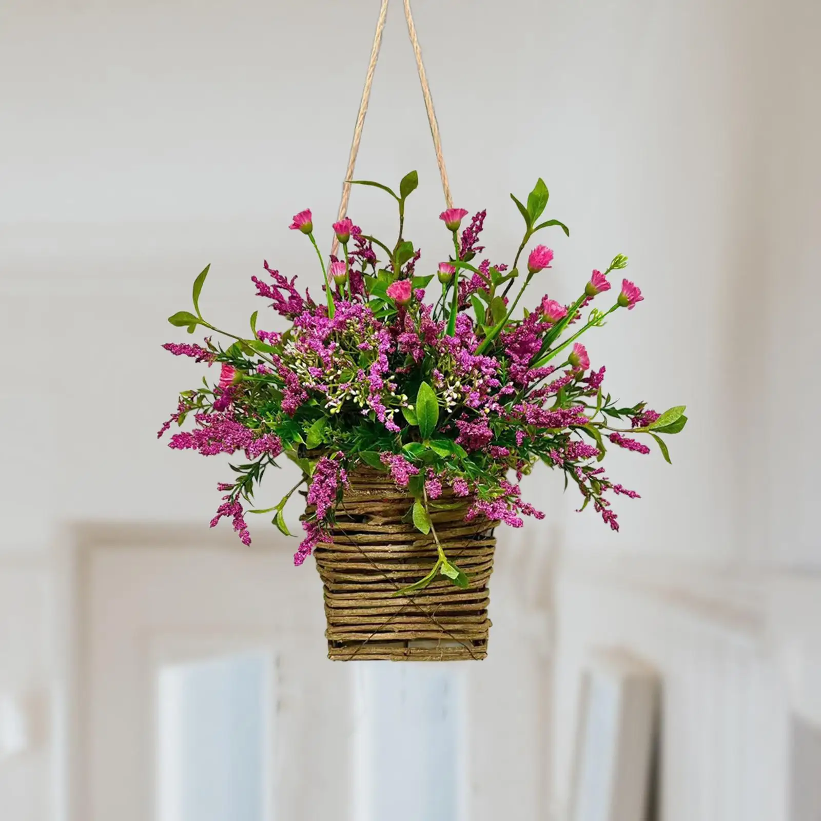 Hanging Basket Wreath Door Hanger Basket Wreath Floral Welcome Sign for Garden Indoor Party Festival
