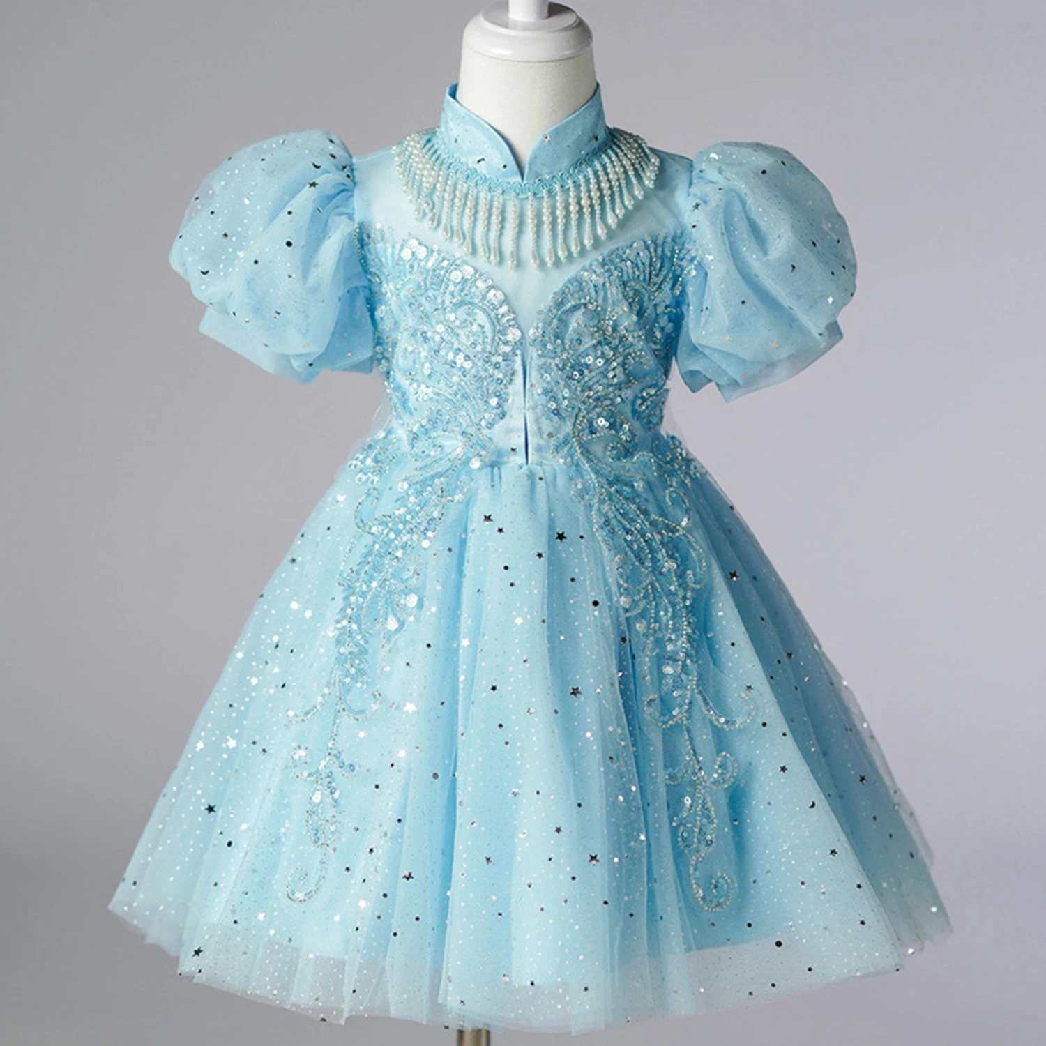 

Itibanfuku Toddler Stunning Little Girls High Neck Embroidered Beaded Flower Girl Birthday Party Formal Pageant Dress