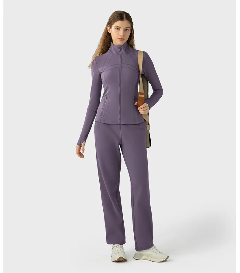 Jackets Women's Jacket Gym Autumn and Winter Outerwear Nylon Stretch Zipper Running Yoga Jogging Long-sleeved Top Fleece Jacket