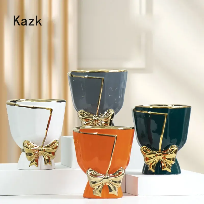 Creative Bowknot Ceramic Vase Nordic Light Luxury Living Room Tabletop Apparatus Ikebana Plant Pots Decorative Home Accessories 6