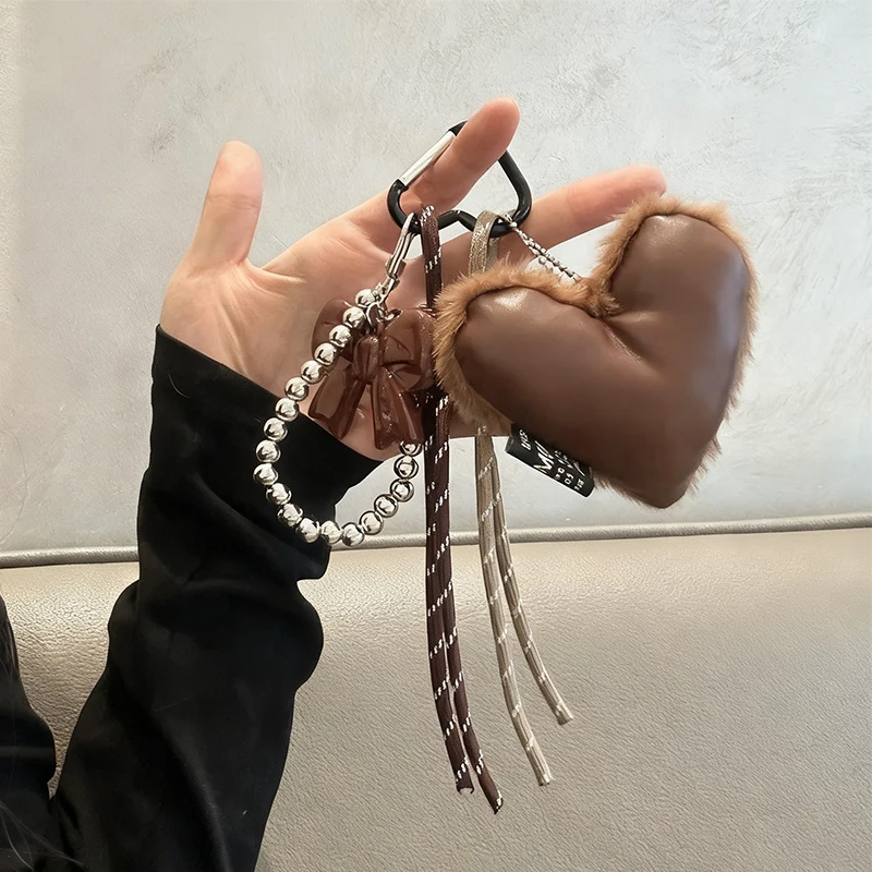 Modern Leather Bow Design Keychain Bag Decors Coffee Colored Fashion Bag Pendant Charm Ornament Women Hanging Accessory