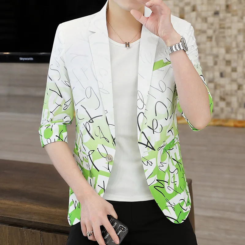 Summer Half Sleeve Suit Jackets Men Lightweight Casual Business Blazers Slim Fit Streetwear Social Hairstylist Dress Coats