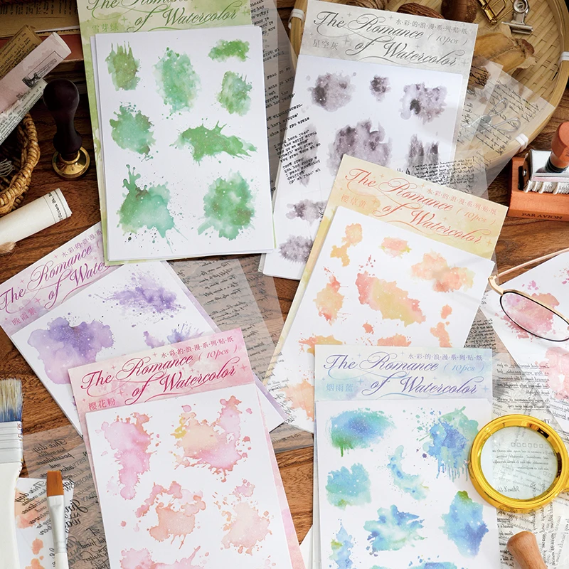 Watercolor Trace Sticker Pack - Creative DIY Journal and Scrapbooking Decor (10pcs)