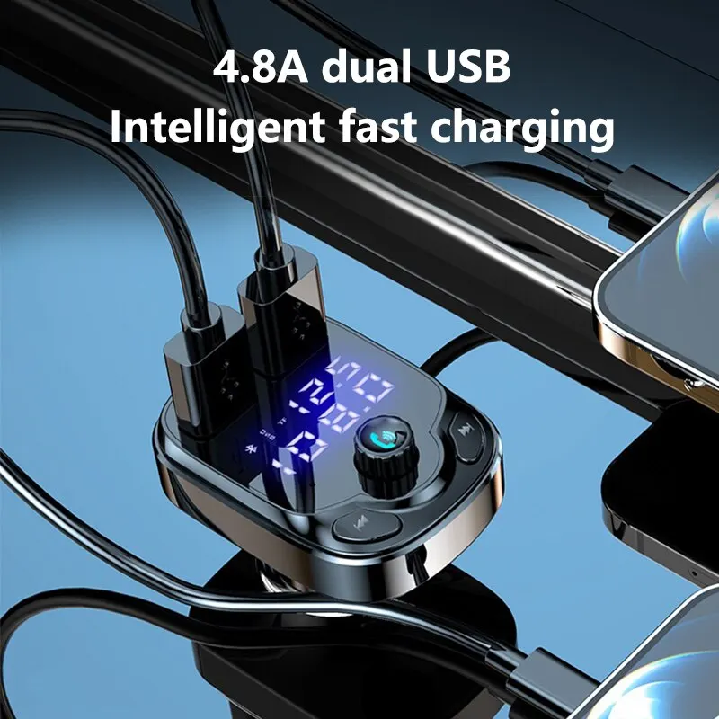 Bluetooth 5.0 Wireless FM Transmitter 4.8A Dual USB Car Radio Modulator MP3 Player Handsfree Quick Charge Adapter for Car