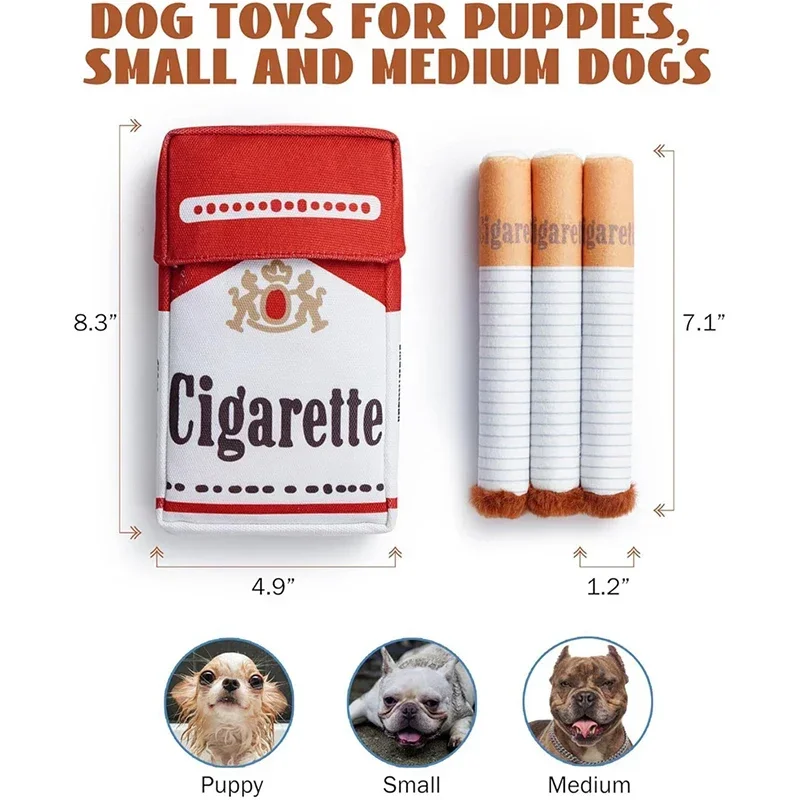 Creative Cigarette Interactive Giggles Dog Toys Funny Plush Chewing Toy with Squeaking Sound Dog Toy Cigaret Box Good Pet Gifts 2