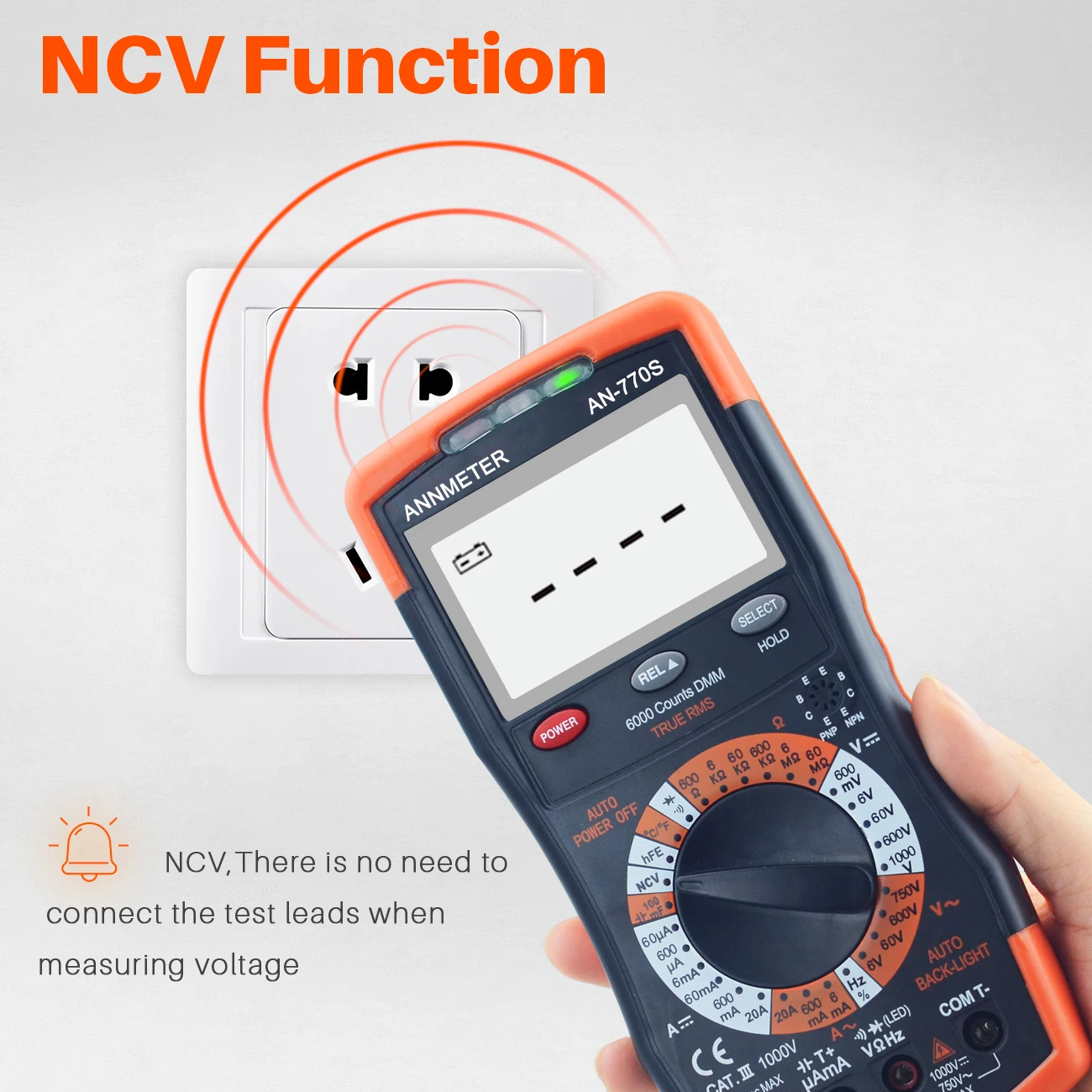 Digital Multimeter AN-770S Digital Multimeter Auto-Ranging 6000 Counts True RMS DC & AC Voltmeter Ohm Amp and Capacitor Tester with Frequence