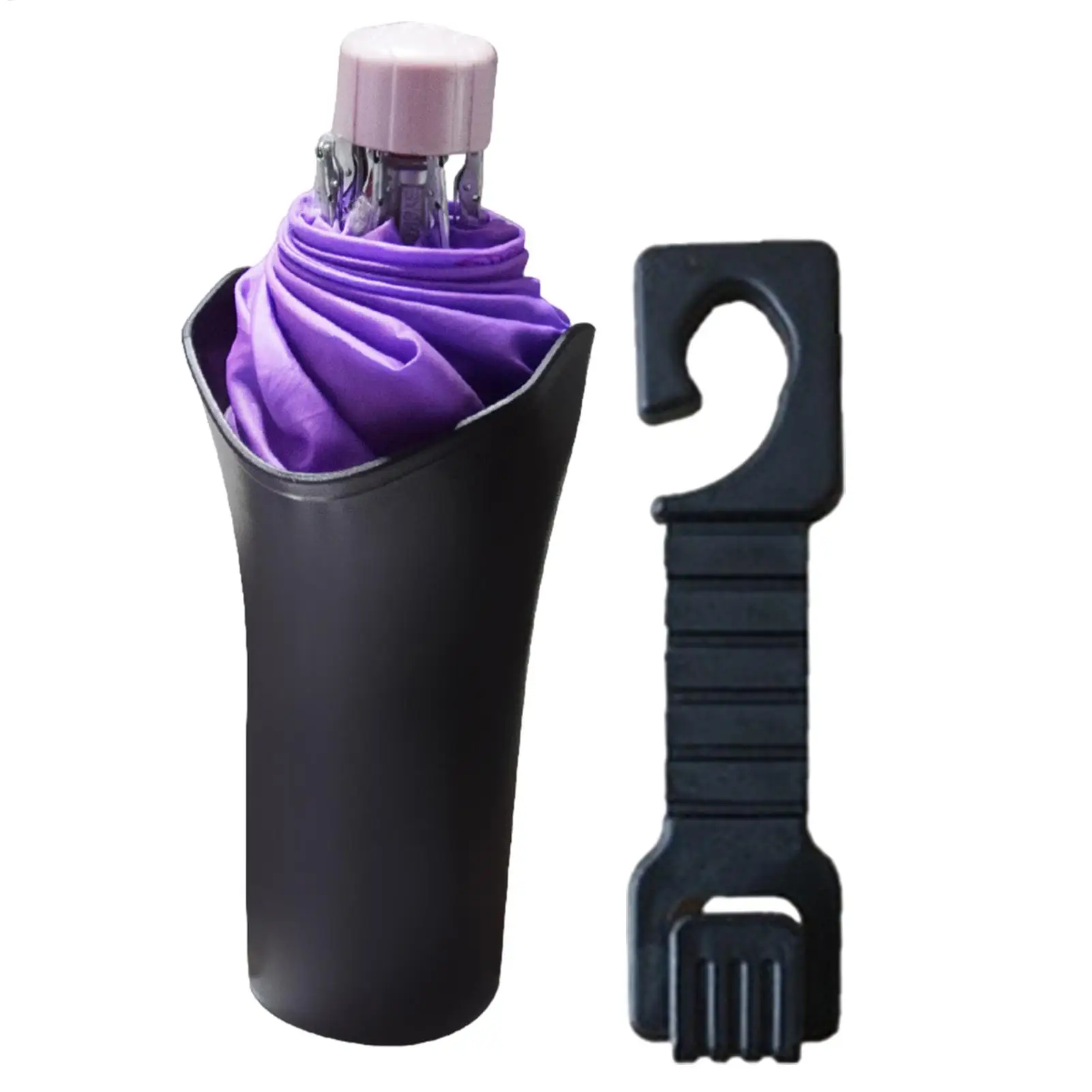 1pc Multifunctional Car Umbrella Storage Bucket Black Plastic Holder Barrel With Hook For Gathering Bottle Shelves Car Trash Can