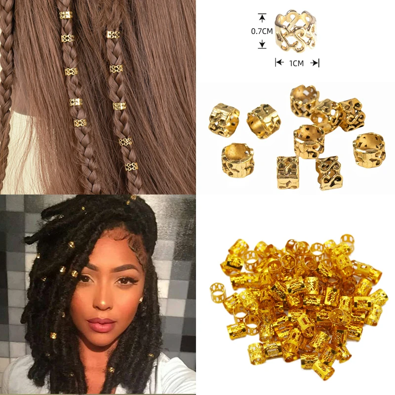 100/20/10Pcs Gold Silver Beads Adjustable Hair Braids Beads Adjustable Hair Braid Rings Cuff Clips Tubes Jewelry Styling Tool