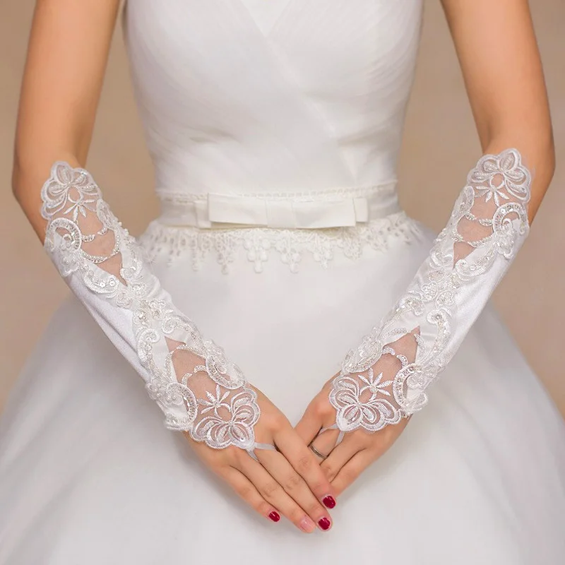 

Женские сексуальные кружевные перчатки с блестками и цветочным крючком на пальцах, модные атласные длинные перчатки без пальцев, аксессуары для невесты, свадьбы, выпускного вечера
