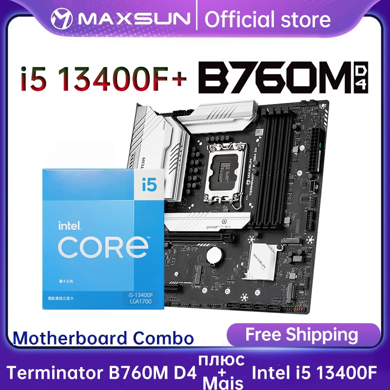 をmaxsun B760M D4ターミネーターcpu i5 13400Fマザーボードセット4 * SATA3 3 * M.2 4 * DDR4  128ギガバイトのサポートインテル13/12thコアLGA1700