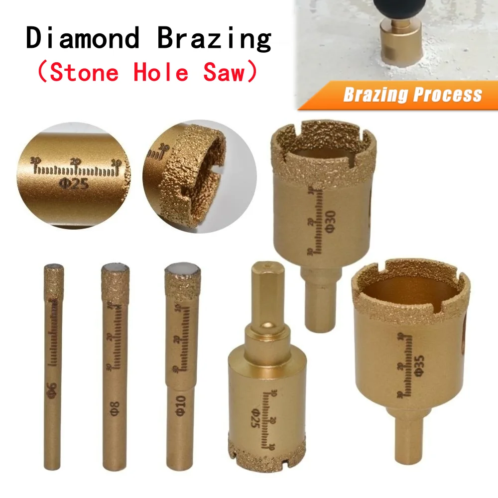 

1Pc 6-200mm Diamond Brazed Core Dry Drill For Porcelain Tiles Marble Glass Granite Hole Saw Cutter Accessories Cutting