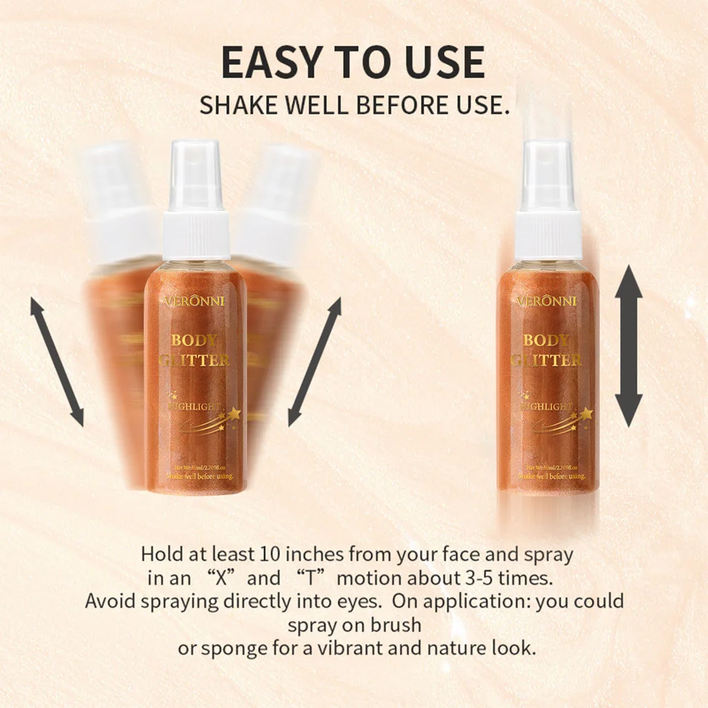 Liquid Highlighter Spray, Shimmer Contour Body Shimmer Spray Hair Clothes Glitter Powder, Quick Drying Glitter Makeup Cosmetics 4