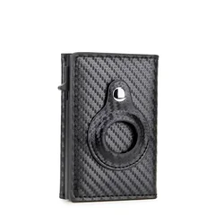 Men's RFID Blocking Minimalist Wallet with AirTag Slot and Pop - Up Card Holder (Carbon Black)