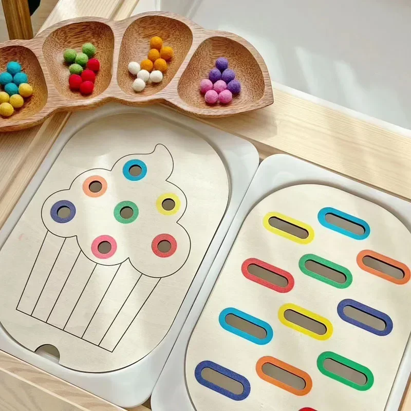 Children's Montessori Sensory Tray Board Game Wooden Christmas Tree Acorn Color Sorter Early Education Training Educational Toys