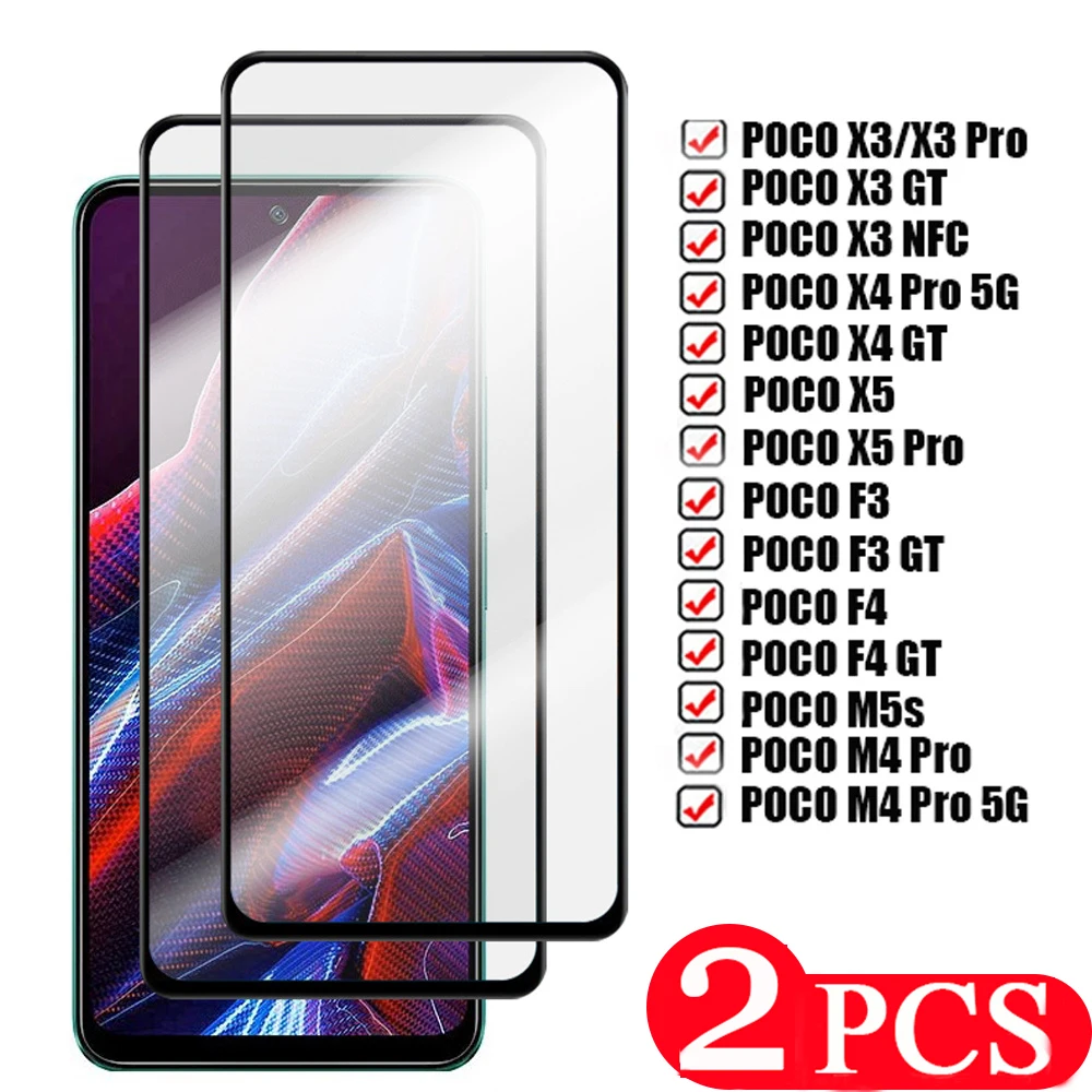

2PCS screen protector For xiaomi Poco X4 F3 F4 GT X5 M4 M5 M5s X3 pro NFC Tempered glass protective film on the Glass Smartphone