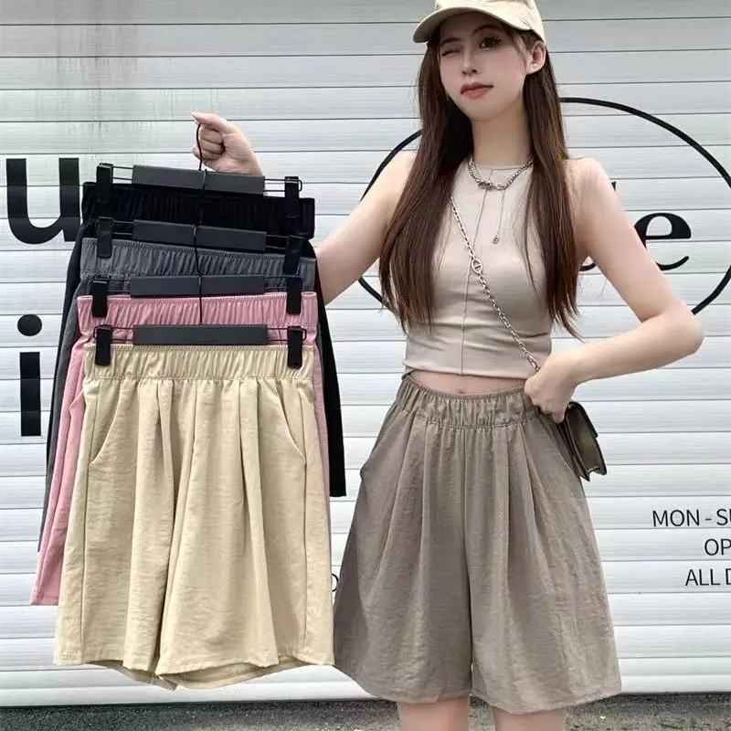 

Shorts Women Casual Loose High Waist Wide Legs Solid Simple All-match Fashion Summer Breathable Trendy Biker Shorts Pants Q678