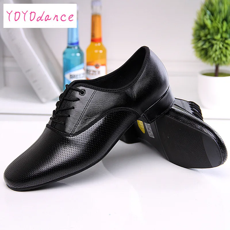 Dance shoes Leather Dance Shoes Men Sneakers Black Latin Ballroom Shoes Flat Heel Dance for Men Heel Plug Size Ballroom