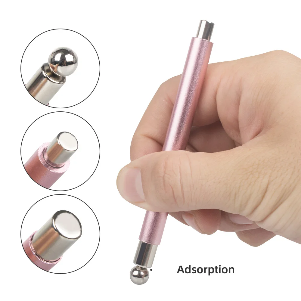 Nail Art Double-Ended Magnetic Tool with Cylindrical Aluminum Handle