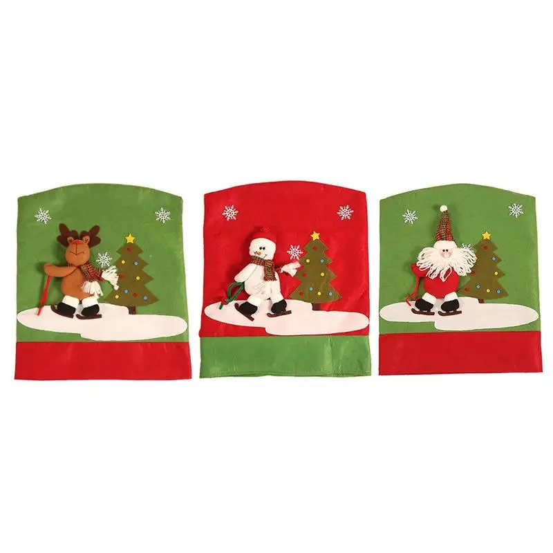 Christmas Decoration Chair Cover Santa Claus Snowman Reindeer Chair Cover Christmas Party Dinner Home Holiday Chair Decoration