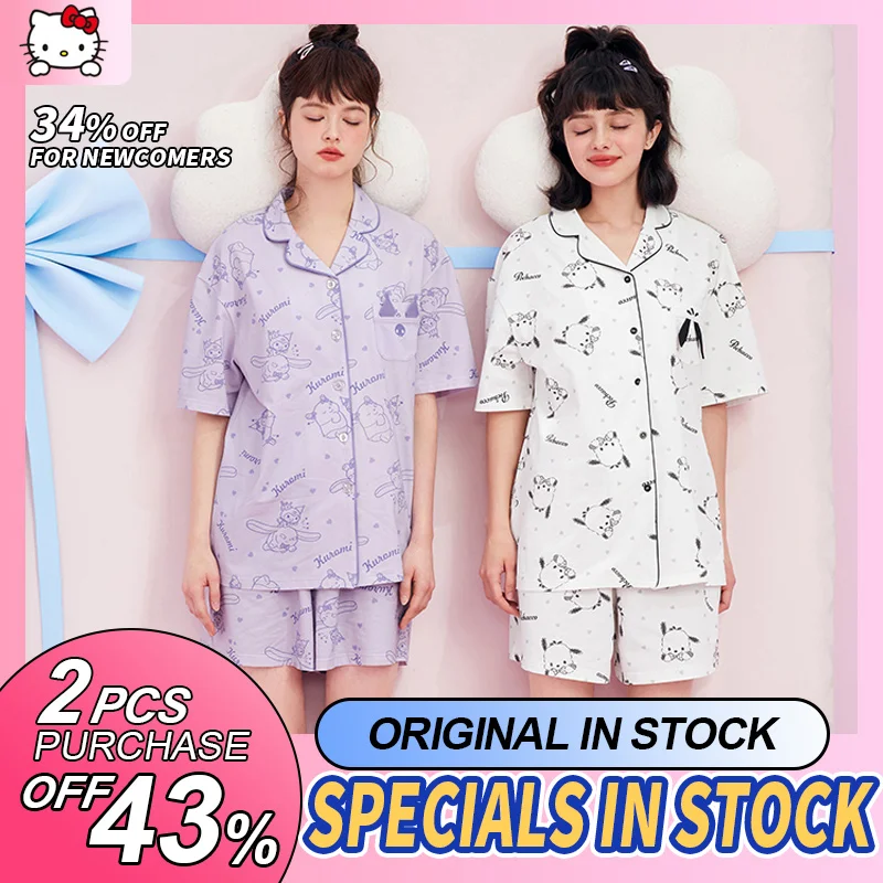 

Original Hello Kitty Couple Pajama Summer Kuromi Pajama Set Anime Cartoon Cute Girl Short Sleeve Breathable Cotton New Style