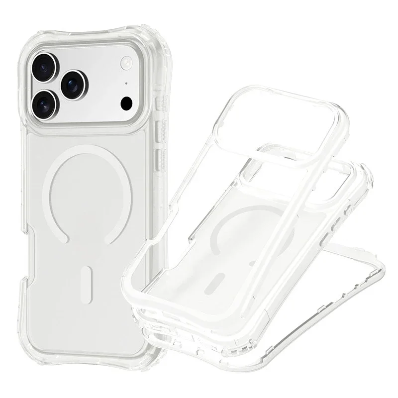 Armor 3IN1 PC TPU Magnetic Charging Clear Case for iPhone 17 Pro Max - Button Access