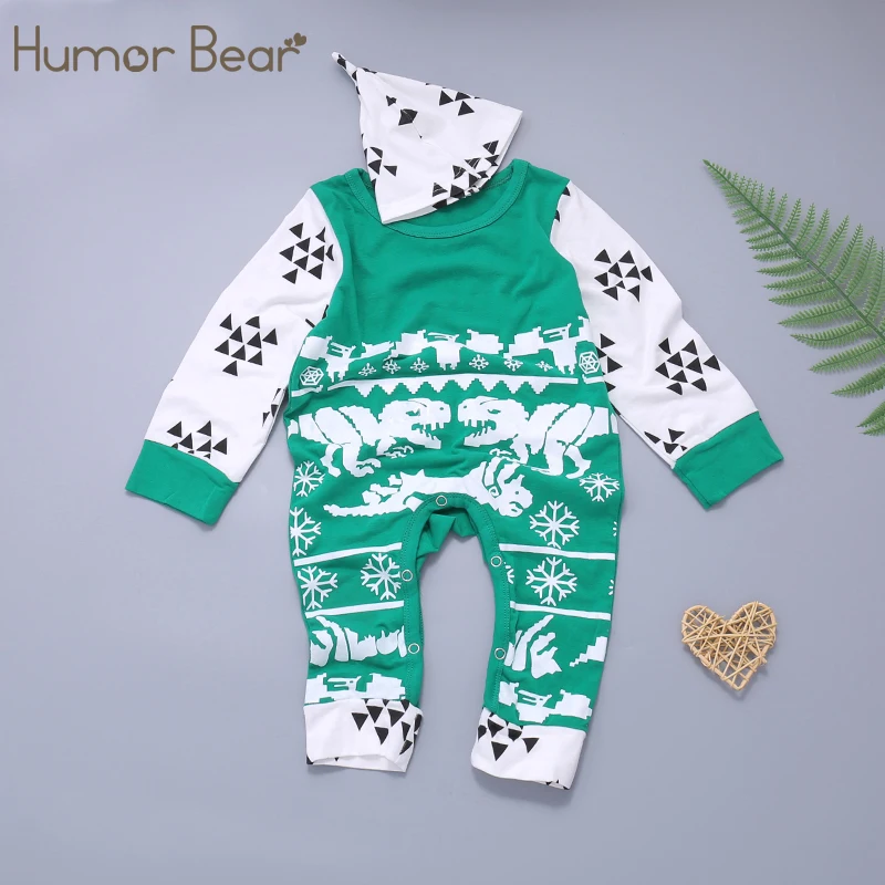 

Humor Bear Baby Clothes Set New Autumn Long Sleeve One-Piece Romper +Hat 2Pcs Casual Christmas Jumbsuit Clothes