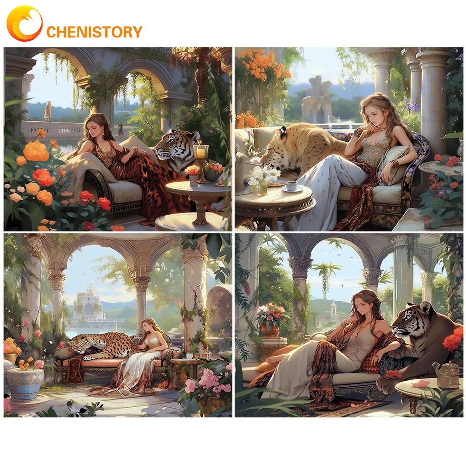 

CHENISTORY DIY Digital Oil Painting By Numbers On Canvas Modern Wall Art HandPainted Tiger Picture Paint Adult Home Decor Wall A
