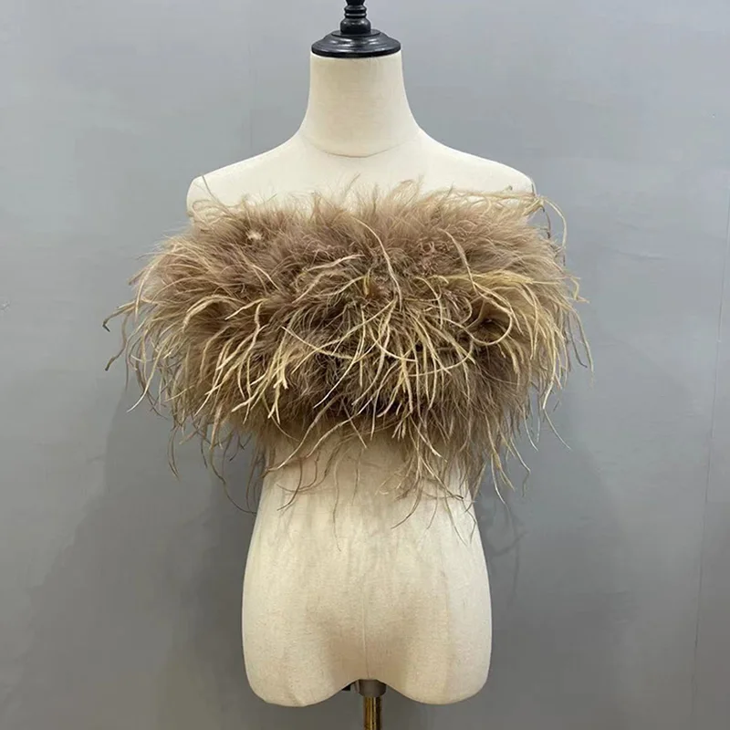 north face parka Spring Summer Long Ostrich Tube Top Bra Stretch Women Wedding Natural Turkey Feather Long Hair Underwear Lady Wrap S8638B ralph lauren puffer jacket Coats & Jackets