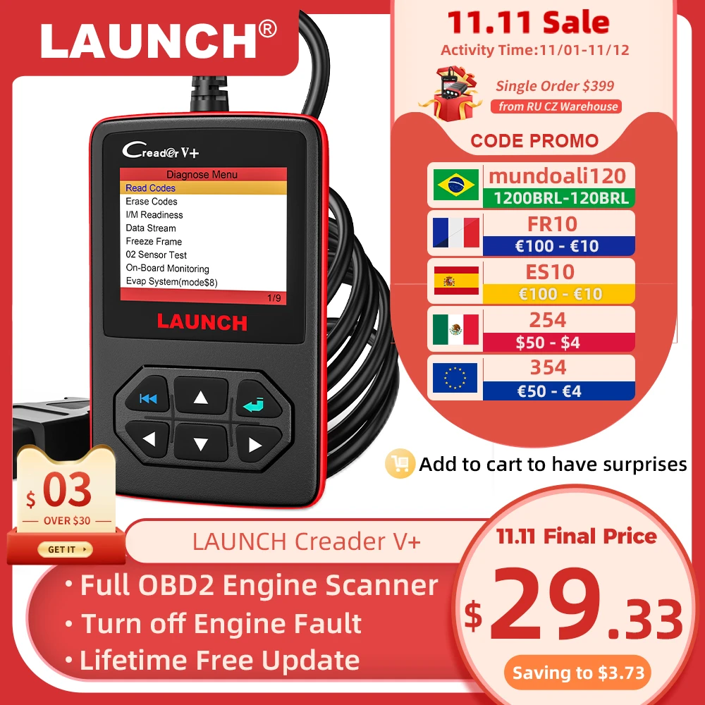 Launch Creader V+ Obd2 Engine Code Reader Eobd Obdii Professional Car