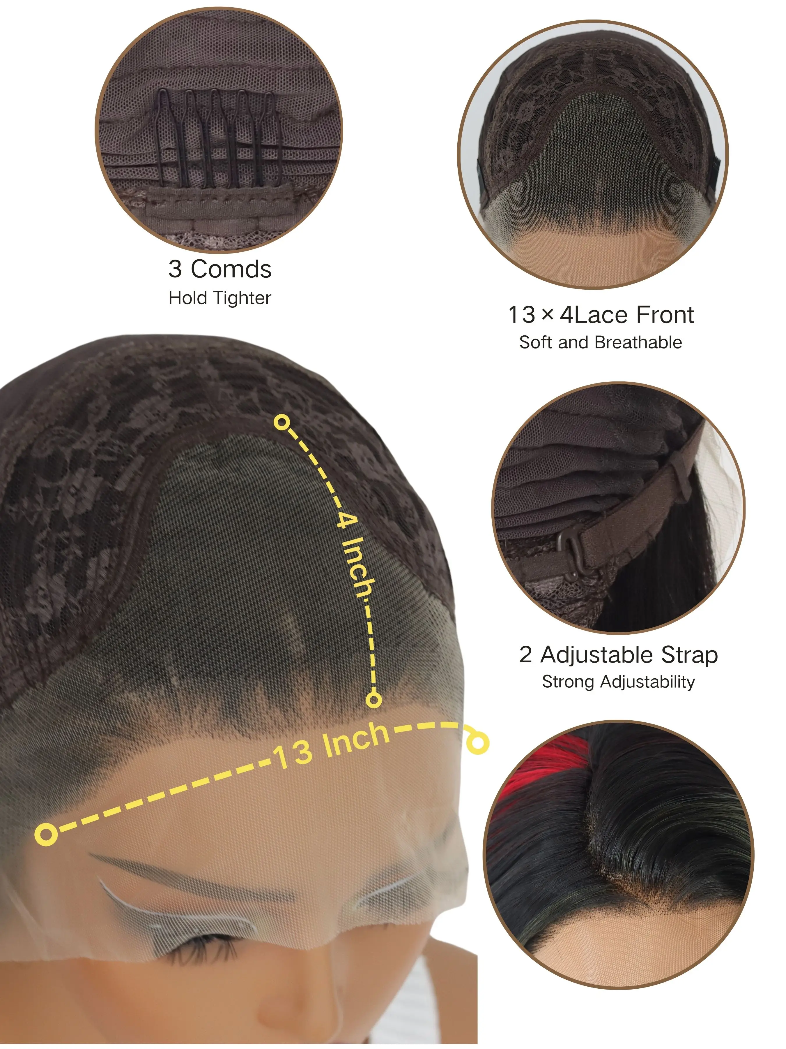 Black Skunk Stripe Blonde Highlight Red Synthetic Lace Front Wig Glueless Long Straight Mixed Red Black Colored Wigs