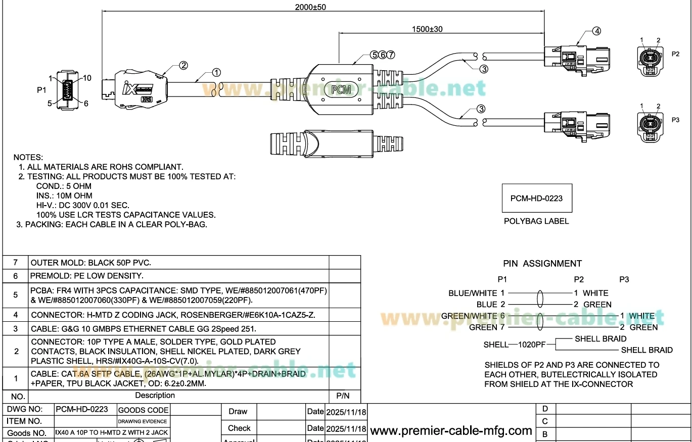 IX40G-A-10S-CV(7.0) IX-Stecker auf Dual H-MTD E6K10A-1CAZ5-Z Buchse Automotive Ethernet-Kabel 100/1000BASE-T1 Fahrzeugnetzwerk – Detail 1