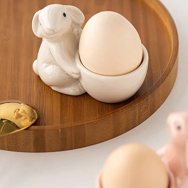 Hot Sale Ceramic Rabbit Shape Egg Cups Breakfast Egg Holder Cute Fresh Simple Ornament for Desktop Living Room Home Office Decor