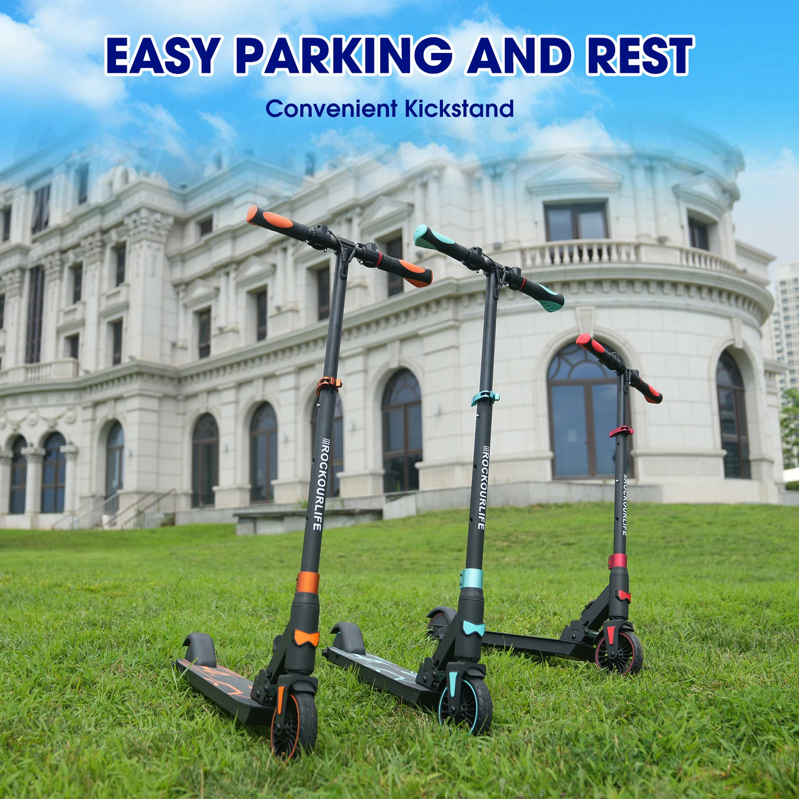 Detailní pohled na přední zavěšení elektrické koloběžky