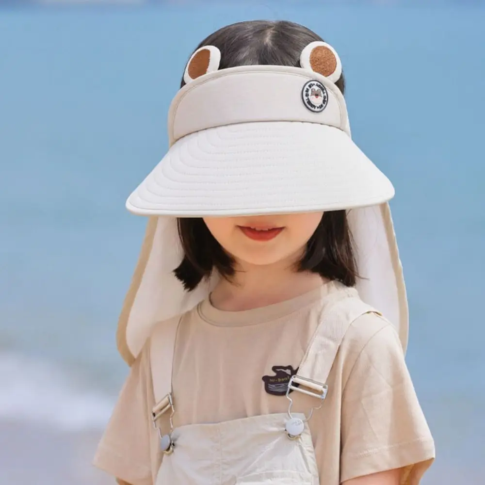 Cute Breathable Cartoon Empty Top Hat Quick Dry Sunscreen Kids Shawl Sun Hat Wide Brim Removable Baby Sun Protection Hat Summer
