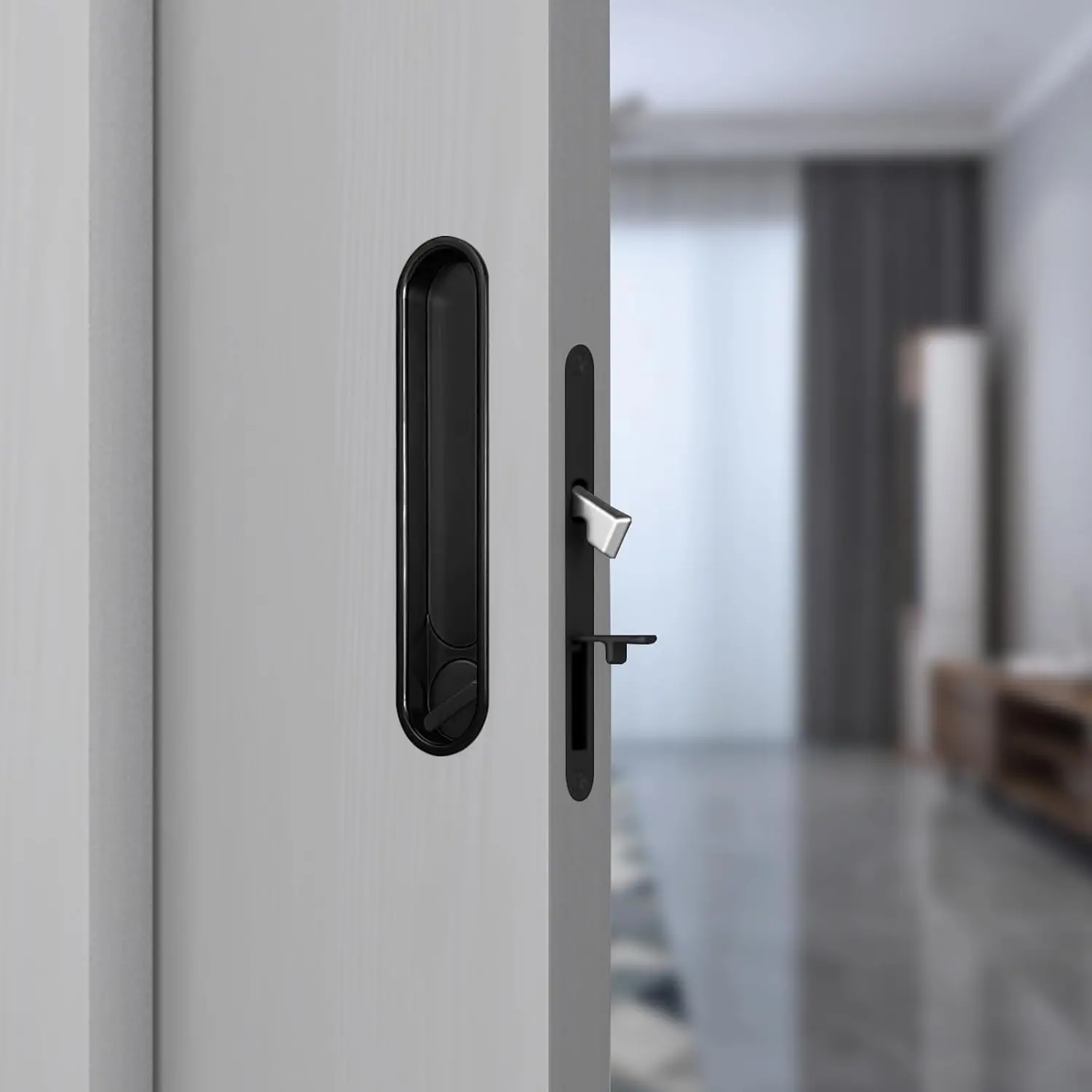 Pocket Door Lock Hardware with Pull Recessed Handle Latch Invisible Sliding Door Lock for Bedroom Kitchen Barn