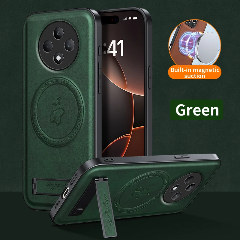 Leather Magnetic Stand Case - Shockproof, Full Camera Protection, Soft Shell Cover