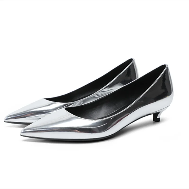 Women Patent Leather Pumps Shiny Mirror Material Low Cutte 3cm SlipOns Gold Champagne High