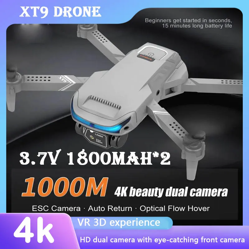 Складной Квадрокоптер Lsrc XT9, 2 аккумулятора, Wi-Fi, Fpv, двойная камера 4k Hd, режим удержания высоты, Rtf (расположение оптического потока)