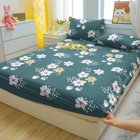1 Simple Modern Plant Flower Printed Matte Fitted Sheet, Bedroom Printed Bed Cover, Bedding (Excluding Pillowcases) 1