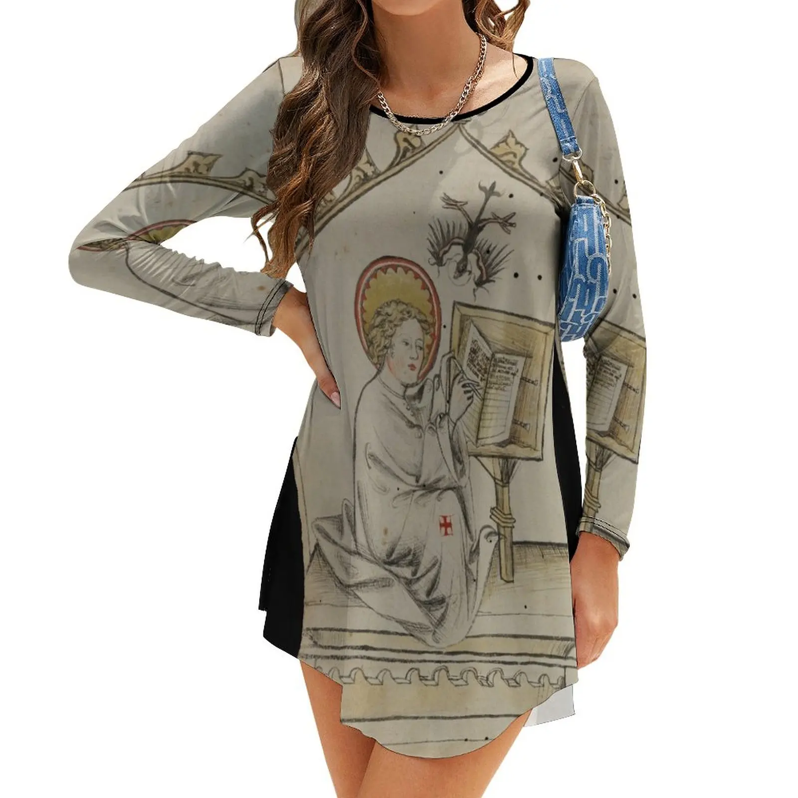 

Evangelist portrait of St. John in a medieval manuscript Long-Sleeve Dress bandage dress Prom gown